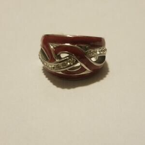 Stainless steel red ring‎ with CZs. Size 6